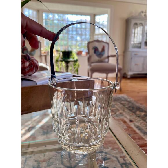 Vintage Glass Ice Bucket with Silver Handle, Barware  Made in Italy - Picture 3 of 10
